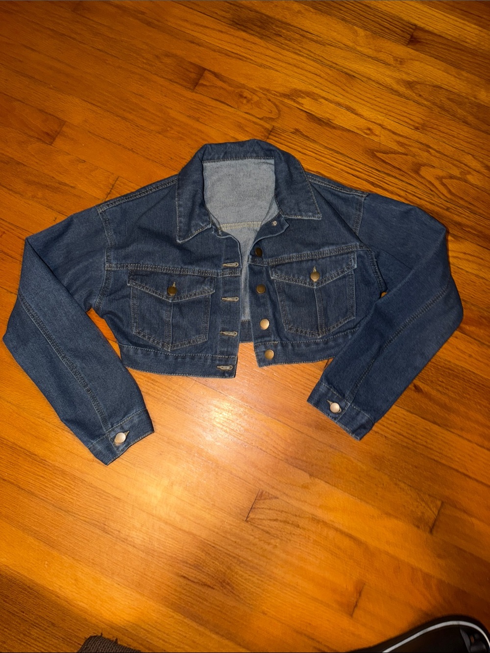 Worn once super cute and lightweight Cropped Dark Blue Denim Jacket - Women's